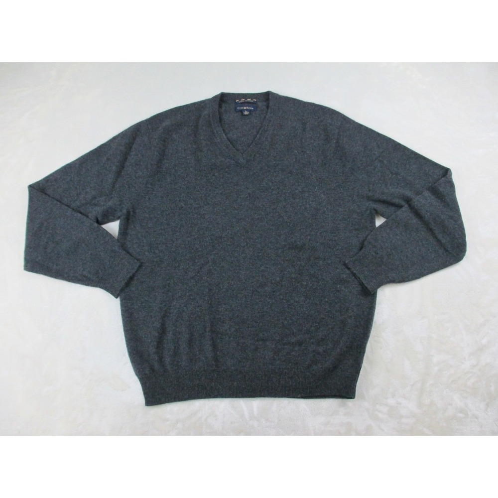 Club‎ Room Sweater Mens Large Gray Knit Cashmer V Neck Casual*